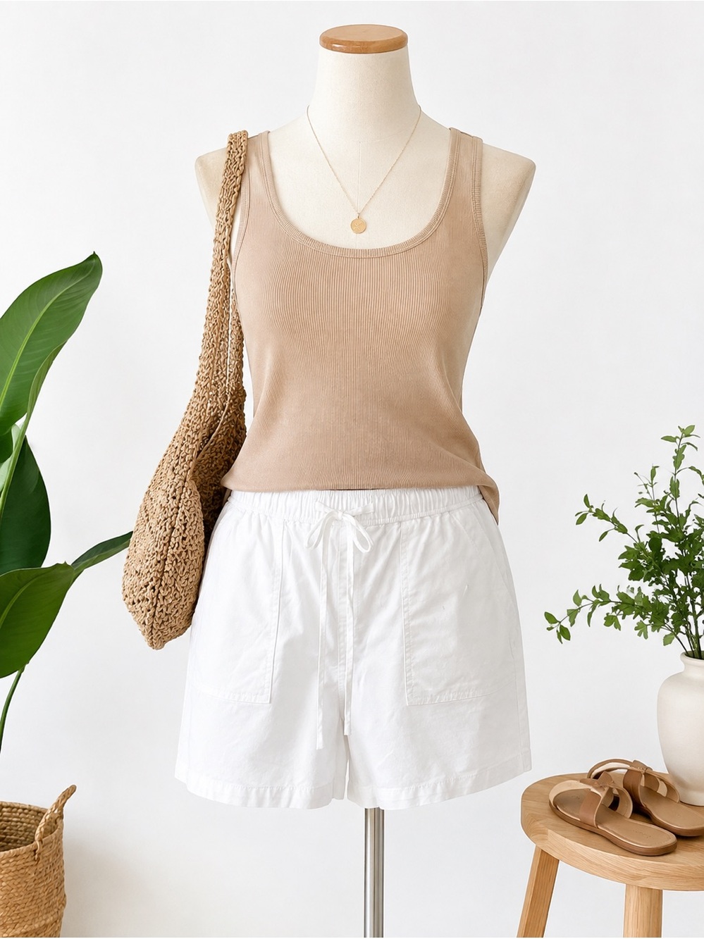 Style & Co White Pull-On Shorts Size Medium Drawstring Patch Pocket Casual